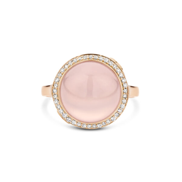 ring rozenkwarts en diamant 0.19ct h si halo 14K roségoud - Afbeelding 4