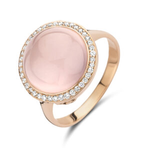 ring rozenkwarts en diamant 0.19ct h si halo 14K roségoud