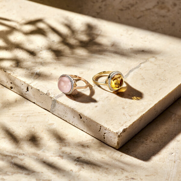 ring rozenkwarts en diamant 0.19ct h si halo 14K roségoud - Afbeelding 6