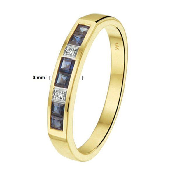 ring saffier en diamant 0.02ct h si 14K bicolor goud geel/wit - Afbeelding 2