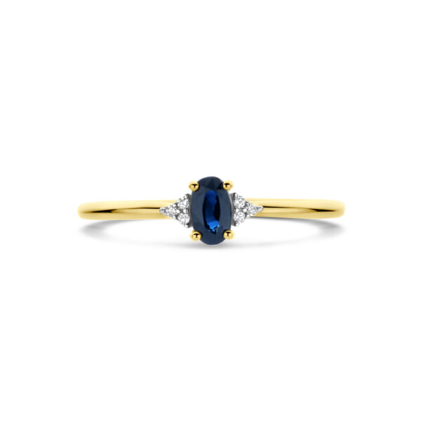ring saffier en diamant 0.02ct h si 14K geelgoud - Afbeelding 4