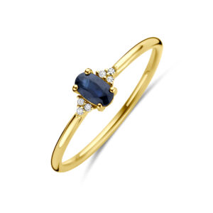 ring saffier en diamant 0.02ct h si 14K geelgoud