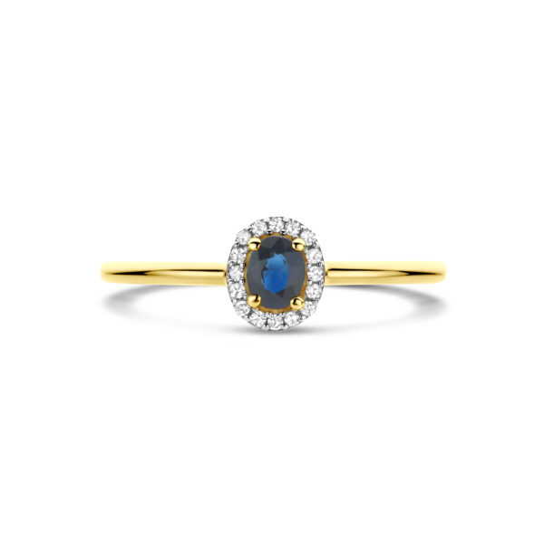 ring saffier en diamant 0.05ct h si 14K geelgoud - Afbeelding 4