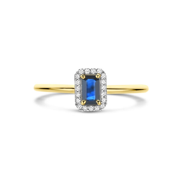 ring saffier en diamant 0.06ct h si 14K geelgoud - Afbeelding 4