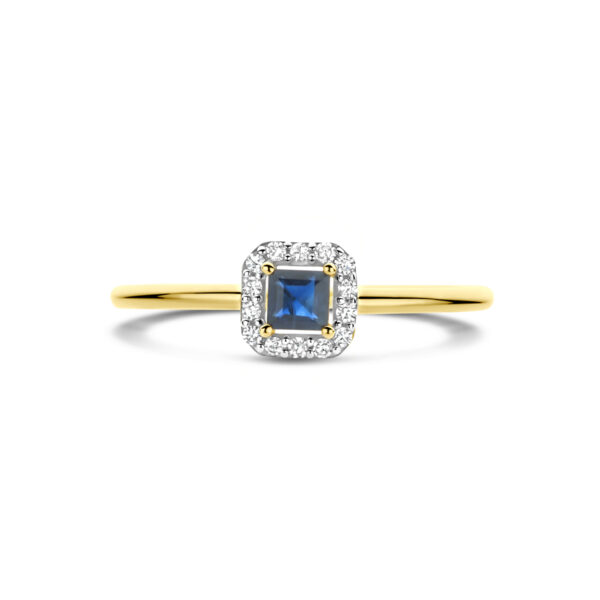 ring saffier en diamant 0.07ct h si 14K geelgoud - Afbeelding 4