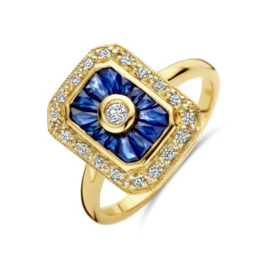 ring saffier en diamant 0.25ct h si 14K geelgoud