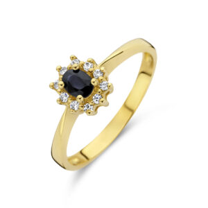 ring saffier en zirkonia halo 14K geelgoud