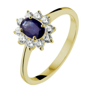 ring saffier en zirkonia halo 14K geelgoud