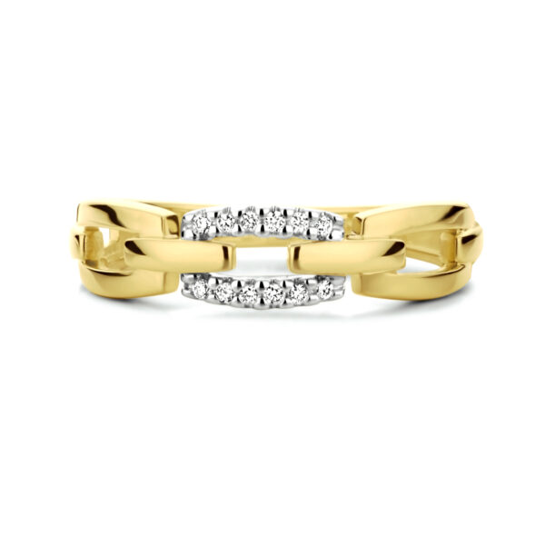 ring schakel diamant 0.05ct h si 14K bicolor goud geel/wit - Afbeelding 4