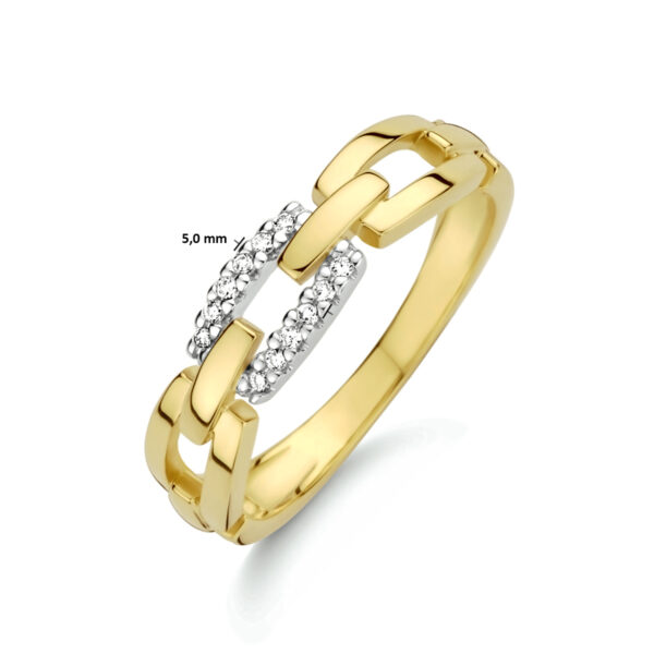 ring schakel diamant 0.05ct h si 14K bicolor goud geel/wit - Afbeelding 5