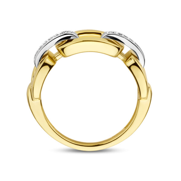 ring schakel diamant 0.11ct h si 14K bicolor goud geel/wit - Afbeelding 3