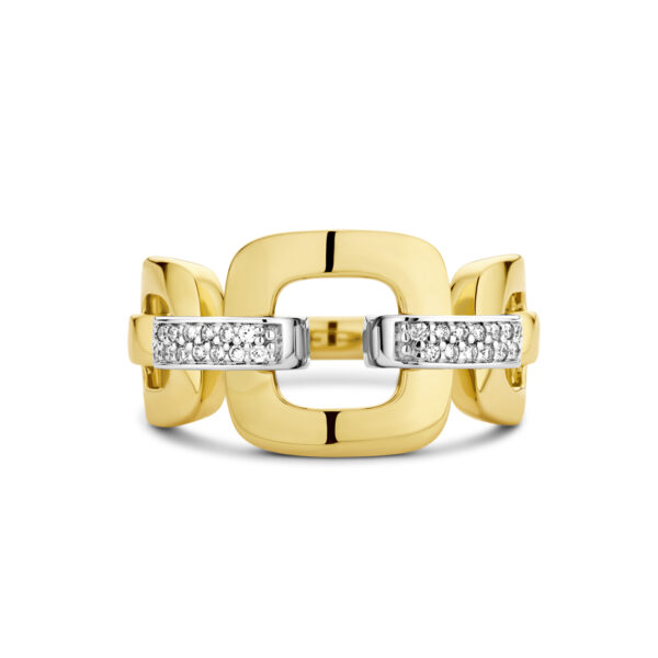 ring schakel diamant 0.11ct h si 14K bicolor goud geel/wit - Afbeelding 4