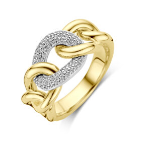 ring schakel diamant 0.21ct h si 14K bicolor goud geel/wit