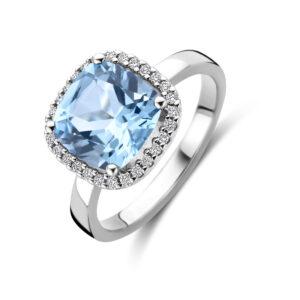 ring sky blue topaas en diamant 0.14ct h si 14K witgoud