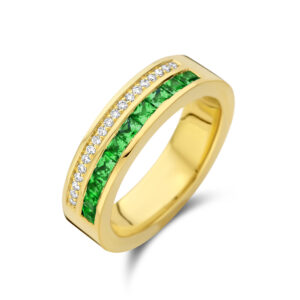 ring smaragd 0.72ct en diamant 0.12ct g vsi 14K geelgoud