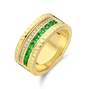 ring smaragd 0.85ct en diamant 0.12ct g vsi 14K geelgoud