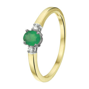 ring smaragd en diamant 0.05ct h si 14K bicolor goud geel/wit
