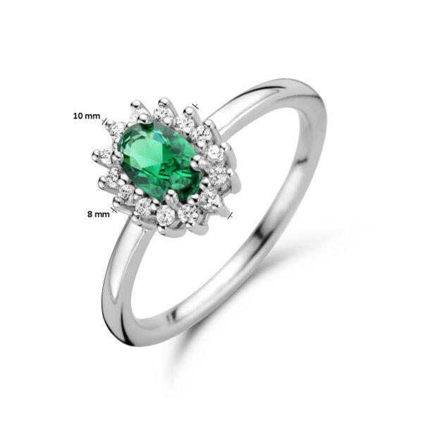 ring synth. smaragd en zirkonia halo zilver gerhodineerd - Afbeelding 4