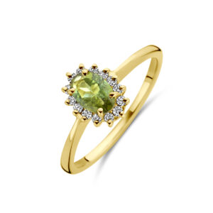 ring toermalijn en diamant 0.11ct h si 14K geelgoud