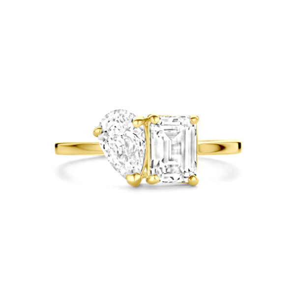 ring toi-et-moi zirkonia 14K geelgoud - Afbeelding 4