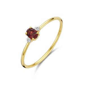 ring trilogie granaat en diamant 0.006ct h p1 14K geelgoud