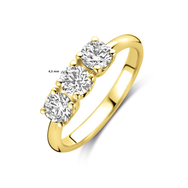 ring trilogie lab grown diamant 0.90ct g vs 14K geelgoud - Afbeelding 5