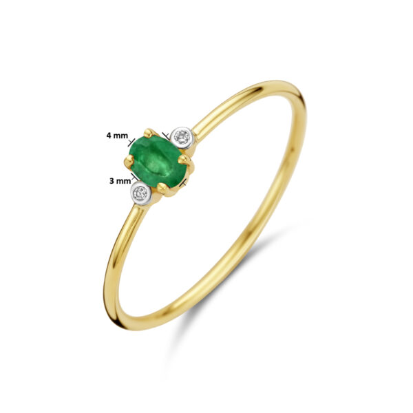ring trilogie smaragd en diamant 0.006ct h p1 14K geelgoud - Afbeelding 5