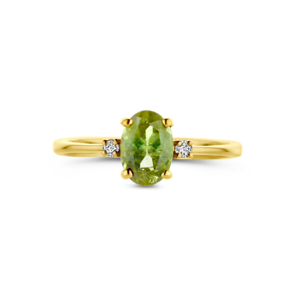 ring trilogie toermalijn en diamant 0.04ct h si 14K geelgoud - Afbeelding 4