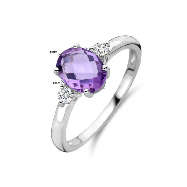 ring trilogie zirkonia en amethist zilver gerhodineerd - Afbeelding 4