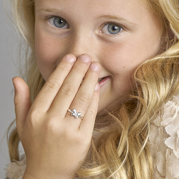ring vlinder zilver wit - Afbeelding 2