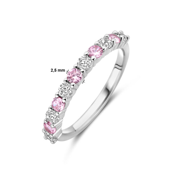 ring wit en roze zirkonia zilver gerhodineerd - Afbeelding 4