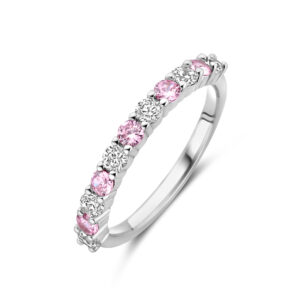 ring wit en roze zirkonia zilver gerhodineerd