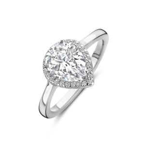 ring wit zirkonia halo zilver gerhodineerd