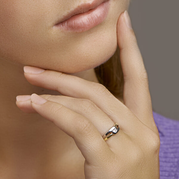 ring zirkonia 14K bicolor goud geel/wit - Afbeelding 2
