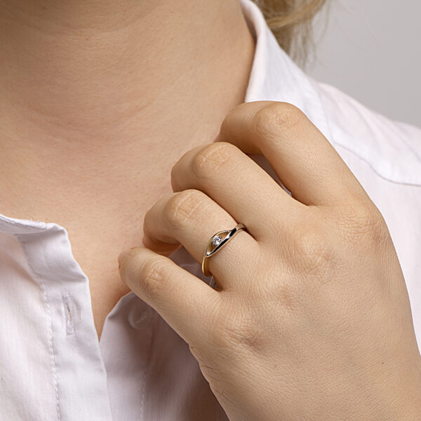 ring zirkonia 14K bicolor goud geel/wit - Afbeelding 2