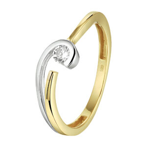 ring zirkonia 14K bicolor goud geel/wit