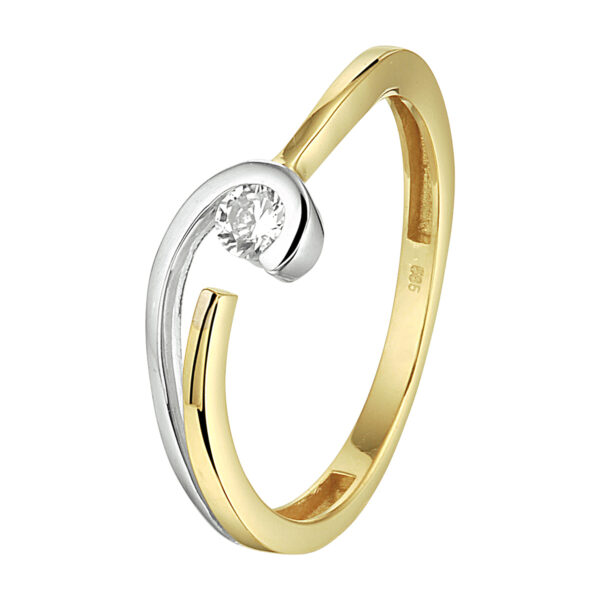 ring zirkonia 14K bicolor goud geel/wit