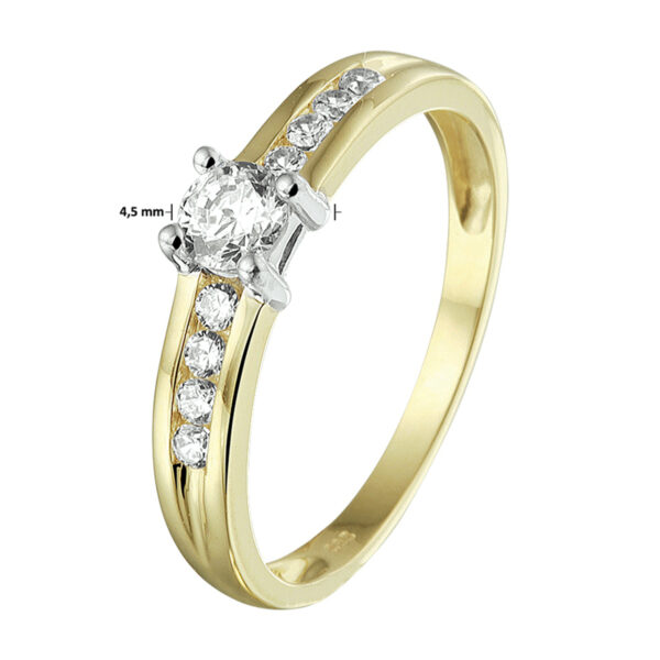 ring zirkonia 14K bicolor goud geel/wit - Afbeelding 3