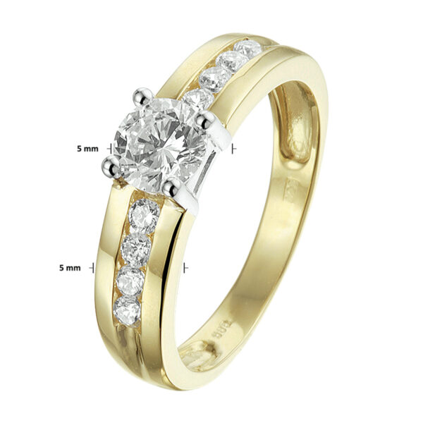 ring zirkonia 14K bicolor goud geel/wit - Afbeelding 3