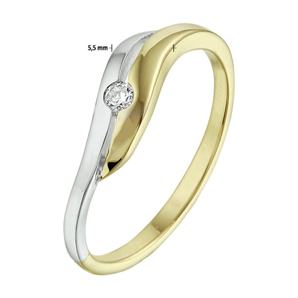 ring zirkonia 14K bicolor goud geel/wit - Afbeelding 3