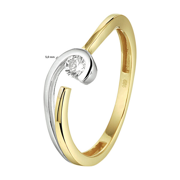 ring zirkonia 14K bicolor goud geel/wit - Afbeelding 3