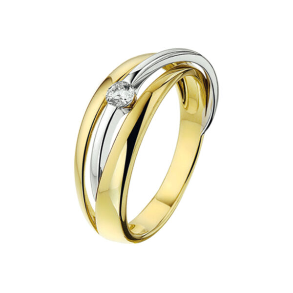 ring zirkonia 14K bicolor goud geel/wit