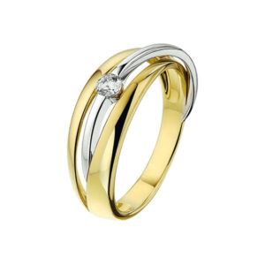 ring zirkonia 14K bicolor goud geel/wit