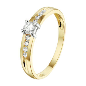 ring zirkonia 14K bicolor goud geel/wit