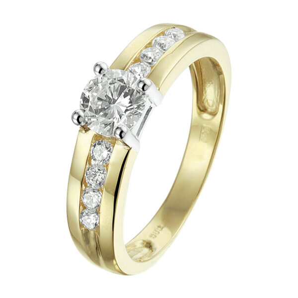 ring zirkonia 14K bicolor goud geel/wit