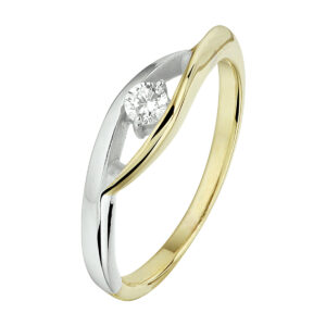 ring zirkonia 14K bicolor goud geel/wit