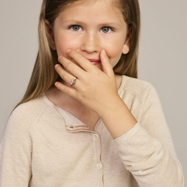 ring zirkonia bloem en lieveheersbeestje zilver gerhodineerd - Afbeelding 2