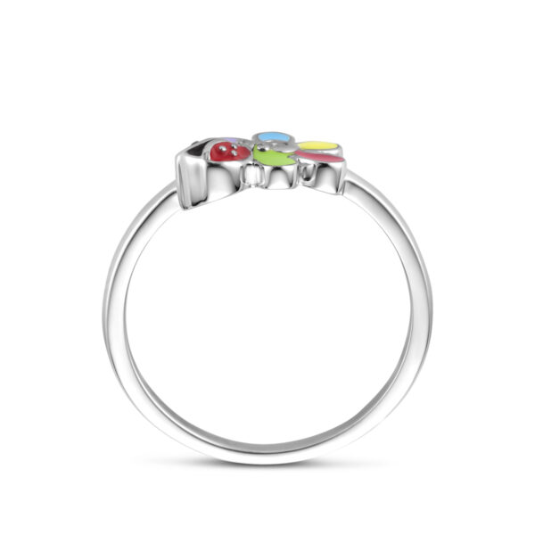 ring zirkonia bloem en lieveheersbeestje zilver gerhodineerd - Afbeelding 3