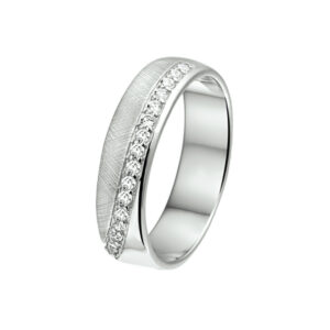 ring zirkonia en gescratcht zilver gerhodineerd