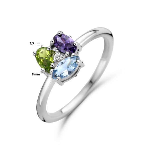ring zirkonia en synth. edelstenen zilver gerhodineerd - Afbeelding 4